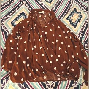 Lush polka dot blouse. Brown & white. US size S. Never worn, tags removed.